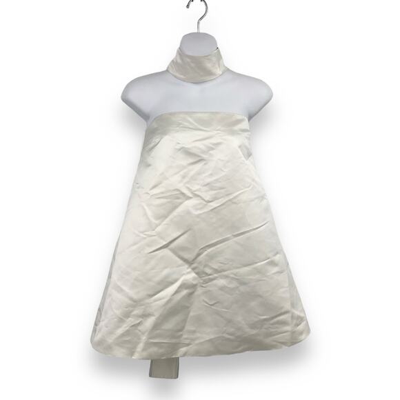 Maximilian Grace A-Line Mini Dress 6 Wraparound Mock Neck Silk Blend Optic White - Picture 1 of 16